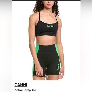 NWT Ganni Black Sports Bra with Green Logo